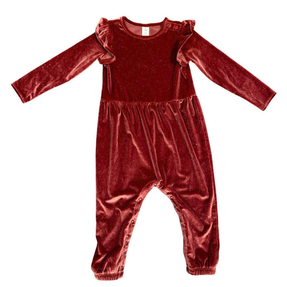 Tucker + Tate Baby Girl Red Pink Velvet Glitter Ruffle Romper 24M One-Piece